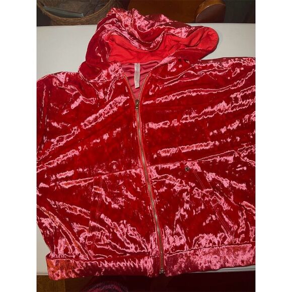 Fabletics Women's Zip Up‎ Hoodie Jacket Red Velour Size 1x Casual - Picture 5 of 11